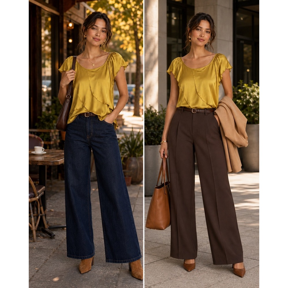 Velvet de Claire Blouse Mustard Yellow Satin Ruffle Flutter Sleeve Medium